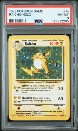 1999 Pokemon Game #14 Raichu Holo PSA 8 NM-MT - Image 1