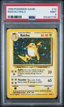 1999 Pokemon Game #14 Raichu - Holo PSA 9 MINT - Image 1