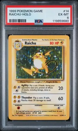 1999 Pokemon Game #14 Raichu Holo PSA 6 - Image 1