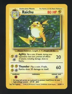 1999 Pokemon TCG Game Base Set Unlimited #14/102 Raichu Holo - Image 1