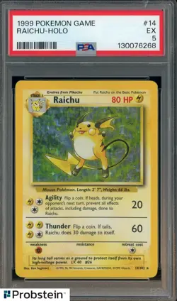 1999 Pokemon Game #14 Raichu Holo PSA 5 EX - Image 1
