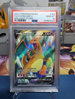 Pokemon TCG SWSH Brilliant Stars Charizard v Card 153/172 FA PSA 10 Gem Mint - Image 1