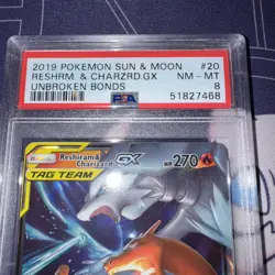 Pokemon TCG PSA 8 Graded Reshiram & Charizard GX Tag Team 20/214 - Image 3