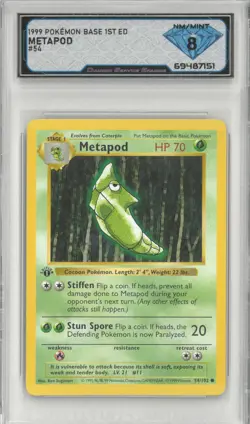 1999 Pokemon Base 1st Ed METAPOD #54/102 💎 DSG 8 NM/Mint - Image 1