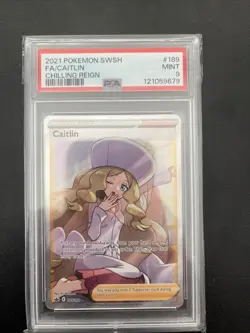 PSA 9 MINT Caitlin Trainer Full Art 189/198 Chilling Reign Pokemon Card TCG - Image 1