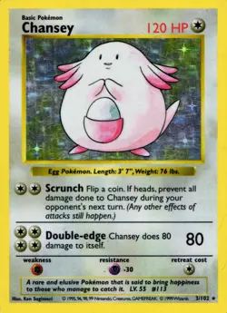 Pokemon TCG Pokemon Chansey Holo Rare Base Set Shadowless 3/103 - Image 1