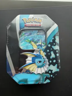 Pokemon TCG Vaporeon V Tin Eevee Evolutions Factory Sealed 2021 - Image 1