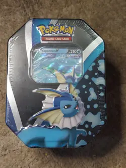 Pokemon TCG Vaporeon V Tin Eevee Evolutions Factory Sealed 2021 - Image 1