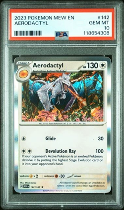 PSA 10 GEM MINT 2023 Pokemon Mew EN-151 AERODACTYL #142 Holo Rare 142/165 - Image 1