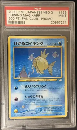 2000 POKEMON JPN NEO 3 PROMO SHINING MAGIKARP#129 600 PT. FAN CLUB-PROMO PSA 9 - Image 1