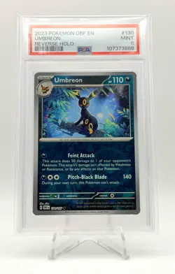 2023 POKEMON OBSIDIAN FLAMES REVERSE HOLO UMBREON 130/197 PSA 9 - Image 1