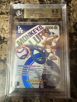2025 ONE PIECE PROMOS DODGERS X ONE PIECE NIGHT #010 MONKEY D. LUFFY BGS 9.5 GEM - Image 1