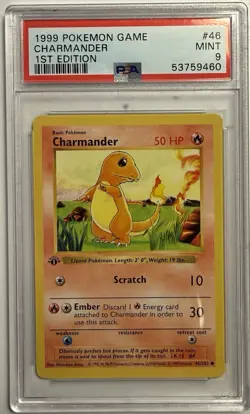 1999 Pokemon Charmander 1st Edition Shadowless Base Set 46/102 PSA 9 Mint - Image 1