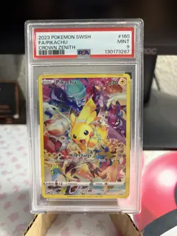 Pokemon Pikachu TCG Full Art Secret Rare Holo Card 160/159 Crown Zenith PSA 9 - Image 1