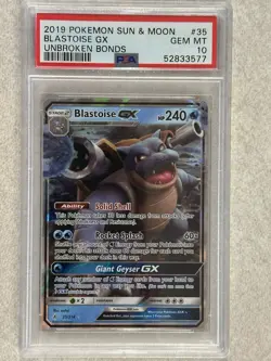 PSA 10 Blastoise GX Unbroken Bonds 35/214 Graded Pokemon Card GEM MINT - Image 1