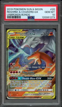 2019 Pokemon Unbroken Bonds Reshiram & Charizard GX 20/214 PSA 10 Gem Mint - Image 1