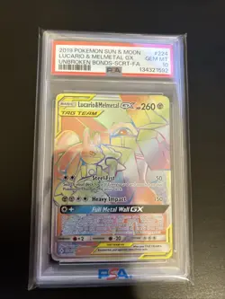 PSA 10 GEM MINT Lucario & Melmetal GX 224/214 Secret Rare Unbroken Bonds Pokemon - Image 1