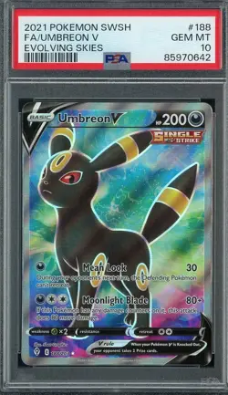 2021 Pokemon Evolving Skies 188/203 UMBREON V Full Art PSA 10 Gem Mint - Image 1