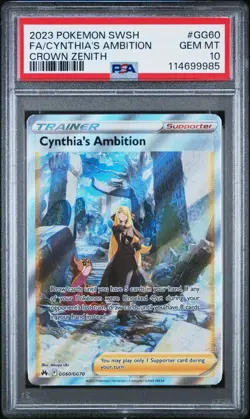 2023 POKEMON SWORD & SHIELD CROWN ZENITH FULL ART/CYNTHIA'S AMBITION PSA 10 - Image 1