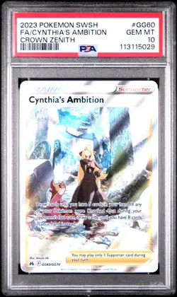 2023 POKEMON SWORD & SHIELD CROWN ZENITH FULL ART/CYNTHIA'S AMBITION PSA 10 - Image 1