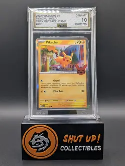 Pikachu 062/193 Holo Common Pokemon SV Trick or Trade Halloween Stamped AGS 10 - Image 1