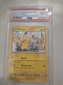 PSA 8 Pikachu Holo Promo #SM162 2019 Pokemon Black Star Team Up - Image 1