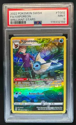 2022 Pokemon SWSH Brilliant Stars Vaporeon Trainer Gallery Holo #TG02/TG30 PSA 9 - Image 1