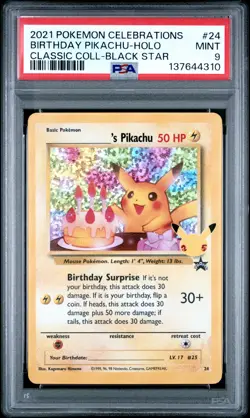 2021 POKEMON CELEBRATIONS CLASSIC COLLECTION #24 BIRTHDAY PIKACHU-HOLO PSA 9 - Image 1