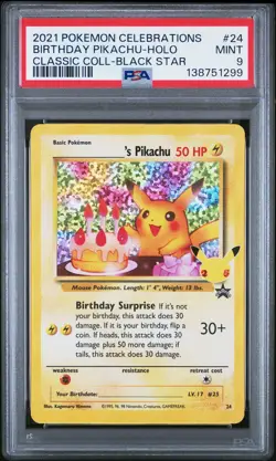 2021 POKEMON CELEBRATIONS CLASSIC COLLECTION #24 BIRTHDAY PIKACHU-HOLO PSA 9 - Image 1