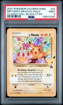 2021 POKEMON CELEBRATIONS CLASSIC COLLECTION #24 BIRTHDAY PIKACHU-HOLO PSA 9 - Image 1