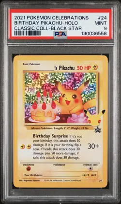 2021 POKEMON CELEBRATIONS CLASSIC COLLECTION #24 BIRTHDAY PIKACHU-HOLO PSA 9 - Image 1
