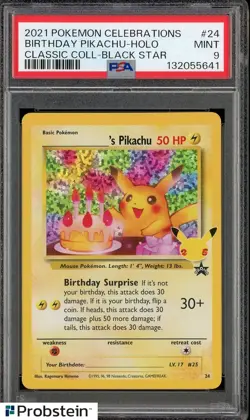 2021 Pokemon Celebrations Classic Black Star #24 Birthday Pikachu Holo PSA 9 - Image 1