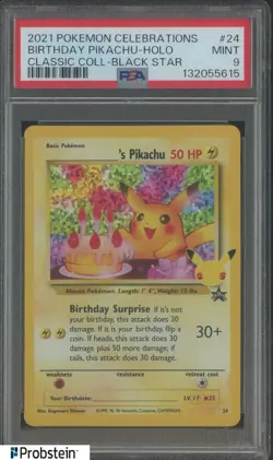 2021 Pokemon Celebrations Classic Black Star #24 Birthday Pikachu Holo PSA 9 - Image 1