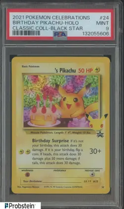 2021 Pokemon Celebrations Classic Black Star #24 Birthday Pikachu Holo PSA 9 - Image 1