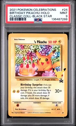 2021 POKEMON CELEBRATIONS CLASSIC COLLECTION #24 BIRTHDAY PIKACHU-HOLO PSA 9 - Image 1