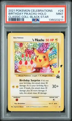 2021 POKEMON CELEBRATIONS CLASSIC COLLECTION #24 BIRTHDAY PIKACHU-HOLO PSA 9 - Image 1