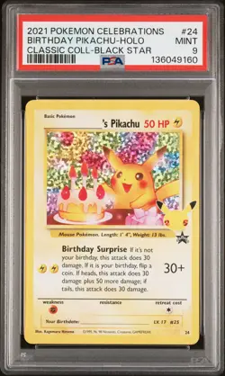 2021 POKEMON CELEBRATIONS CLASSIC COLLECTION #24 BIRTHDAY PIKACHU-HOLO PSA 9 - Image 1