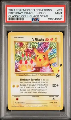 2021 POKEMON CELEBRATIONS CLASSIC COLLECTION #24 BIRTHDAY PIKACHU-HOLO PSA 9 - Image 1