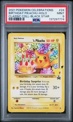 2021 POKEMON CELEBRATIONS CLASSIC COLLECTION #24 BIRTHDAY PIKACHU-HOLO PSA 9 - Image 1