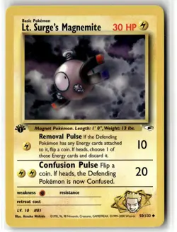 Lt. Surge's Magnemite ⭐ 50/132 Uncommon Gym Heroes 2000 Pokemon 1st Edition NM - Image 1