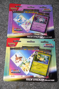 New & Sealed! Set of 2 Pokemon TCG Prismatic Evolutions Tech Sticker Collection - Image 1