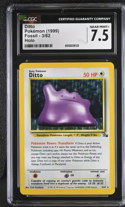 Pokemon CGC 7.5 Ditto 3/62 - Fossil, 1999 Holo Rare - Image 1
