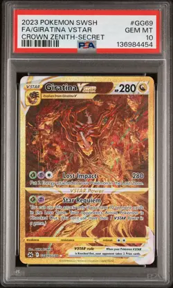 2023 Pokemon SWSH Crown Zenith Secret #GG69 FA Giratina Vstar PSA 10 NEW CERT - Image 1