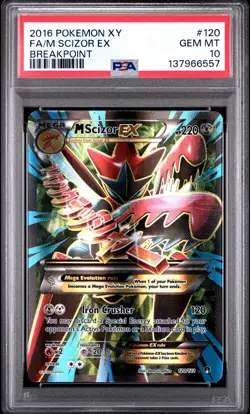 2016 POKEMON XY BREAKPOINT #120 FULL ART/M SCIZOR EX PSA 10 - Image 1