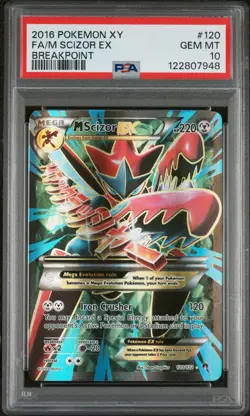 2016 POKEMON XY BREAKPOINT #120 FULL ART/M SCIZOR EX PSA 10 - Image 1