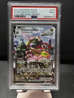 Pokemon TCG 2021 Rayquaza VMAX 218/203 Alt Art Secret Rare Evolving Skies PSA 9 - Image 1