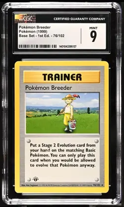 CGC 9 Pokemon Breeder 1999 Base Set 1st Edition 76/102 Rare Pokemon WOTC - Image 1