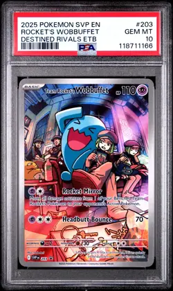 Pokemon Card Team Rocket's Wobbuffet SVP 203 IR Destined Rivals ETB Promo PSA 10 - Image 1