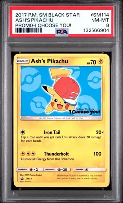 2017 Pokemon S&M Black Star Promo I Choose You # SM114 Ash’s Pikachu PSA 8 NM-MT - Image 1