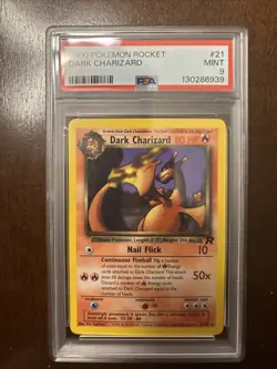 Pokemon Team Rocket Dark Charizard 21/82 Base Set Non-Holo Rare Card PSA 9 - Image 1
